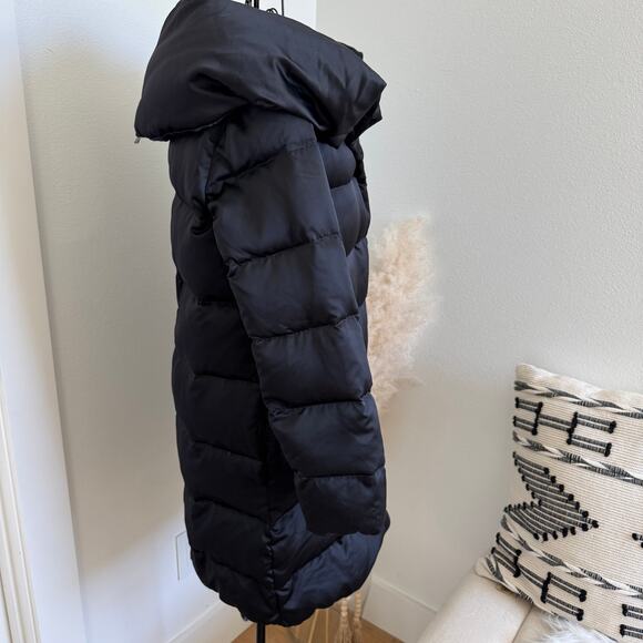 DVF Goose Down Black Satin Zona Puffer Zip Hood Coat Size P - Picture 7 of 14